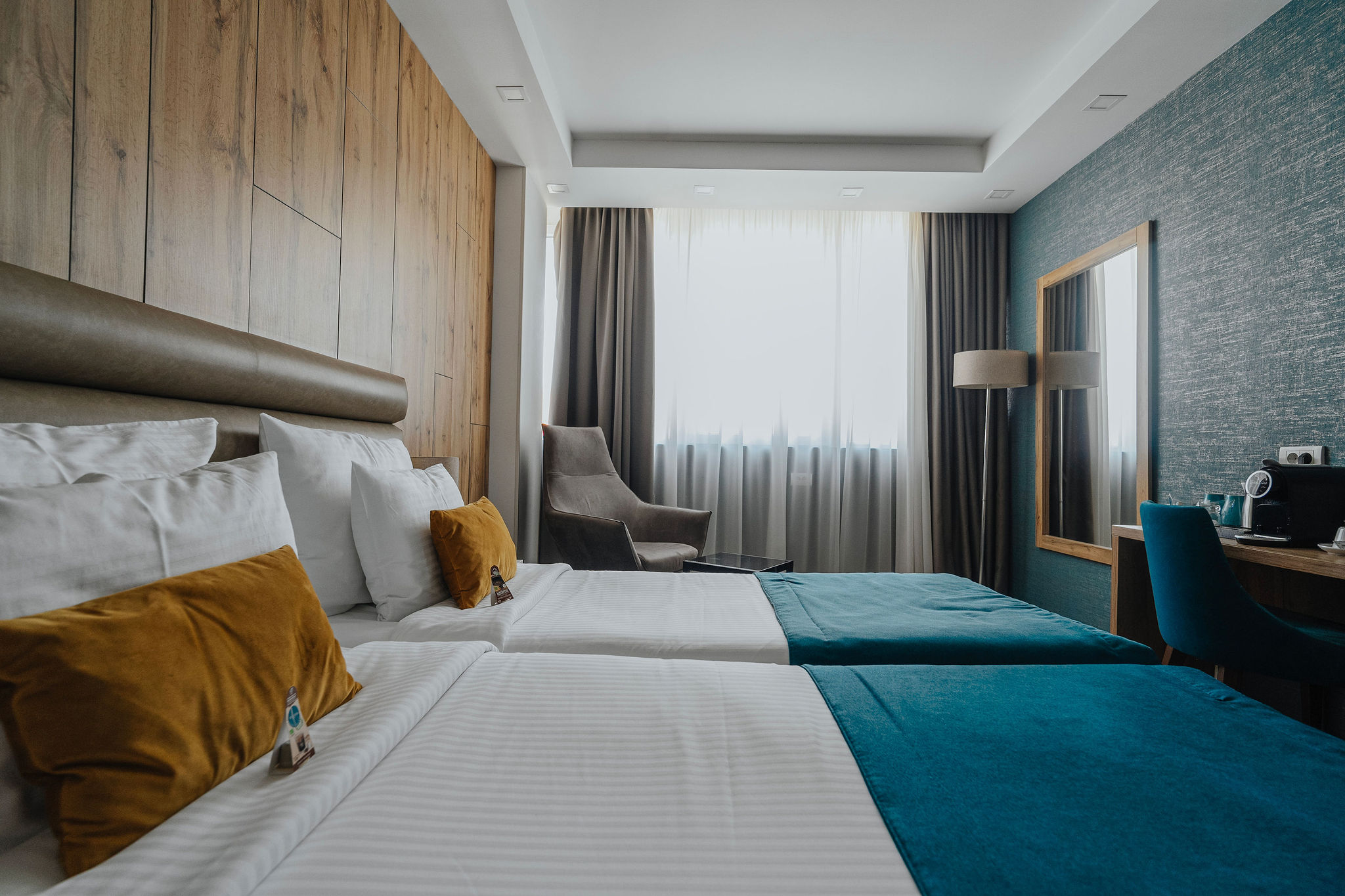 two beds in a double hotel room in belgrade